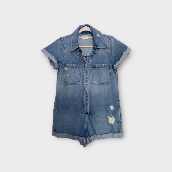 Denim Short Sleeve Romper - Picture 2 of 8